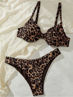 Leopard Print Underwire Bikini Set - Brown | Shein